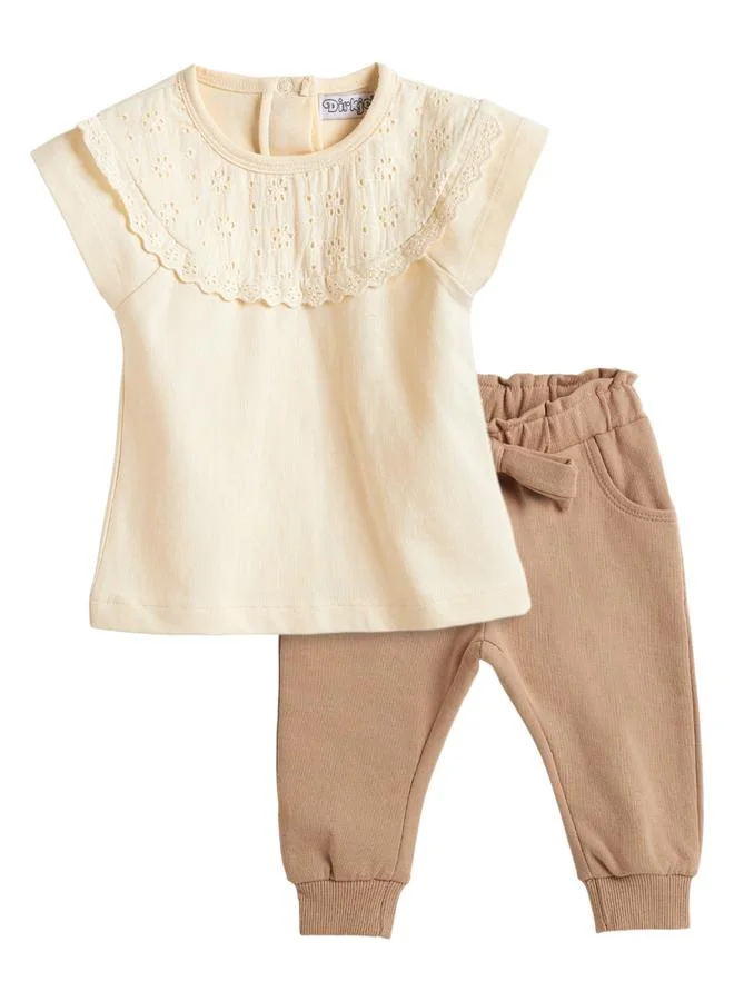 Dirkje Girls Schiffli Cotton Top and Trousers Set